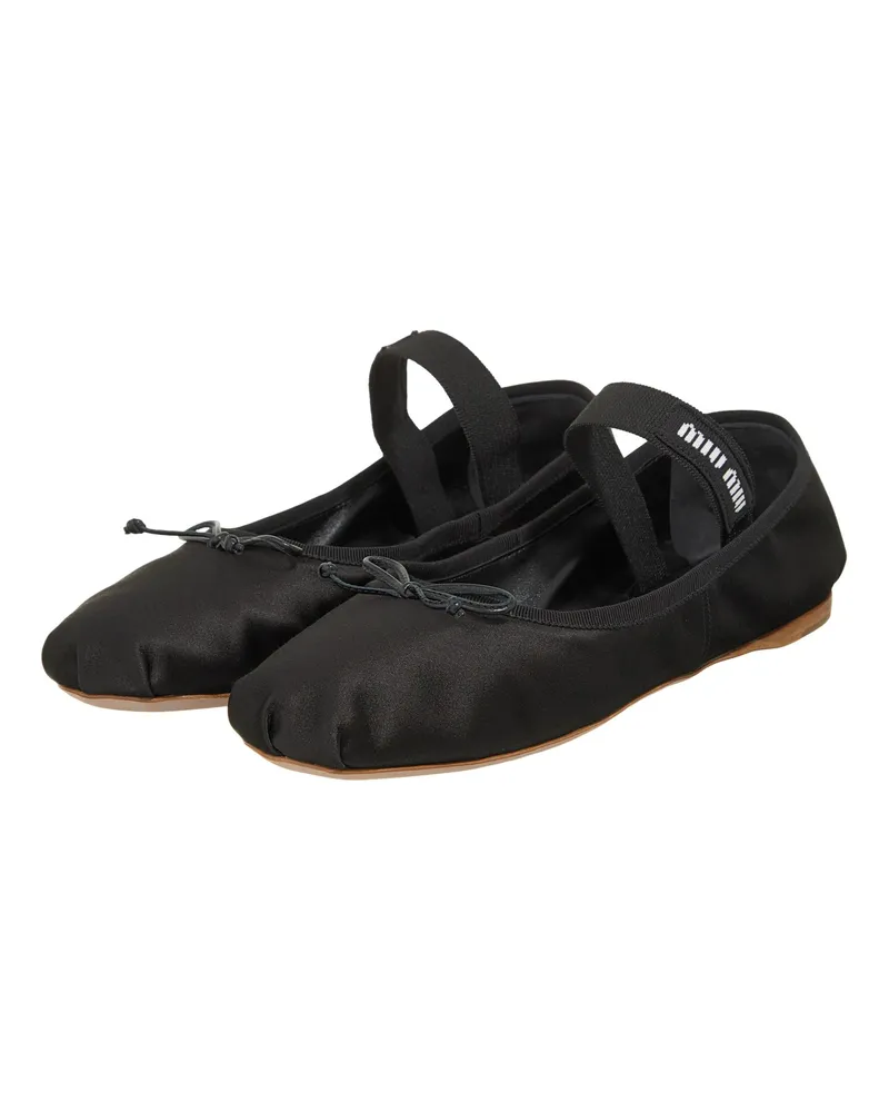 Miu Miu Loafers & Ballerinas Satin Ballet Flats Schwarz