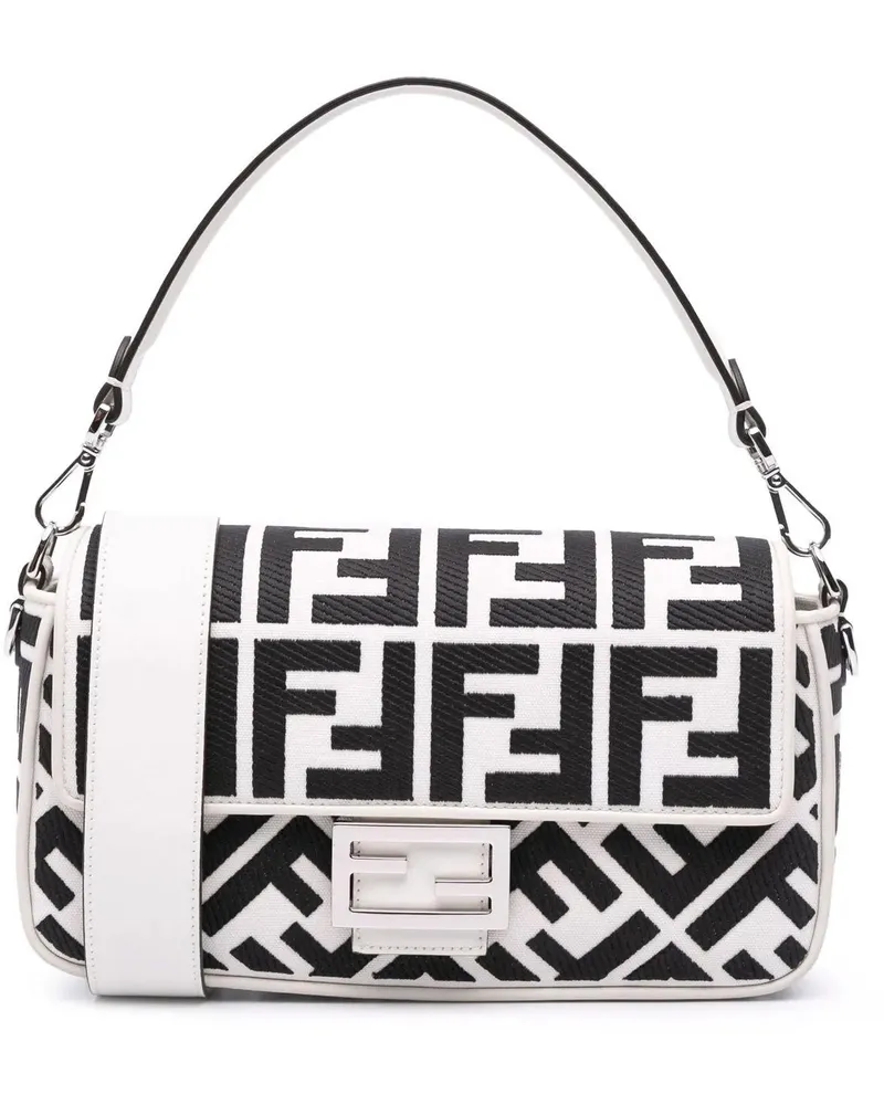 Fendi Hobo Bags Zucca Embroidered Canvas Baguette Satchel weiß Weiß