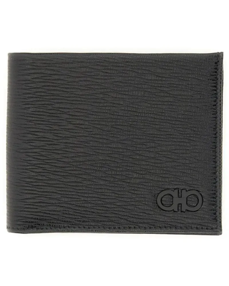 Ferragamo Portemonnaies Textured Calfskin Gancini Wallet schwarz Schwarz