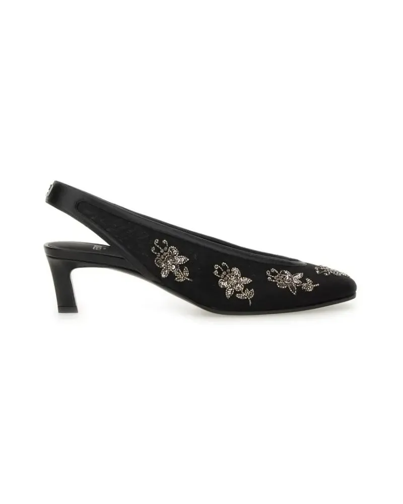 Fendi Hohe Schuhe Intricate Floral Embroidery Slingback Shoes schwarz Schwarz
