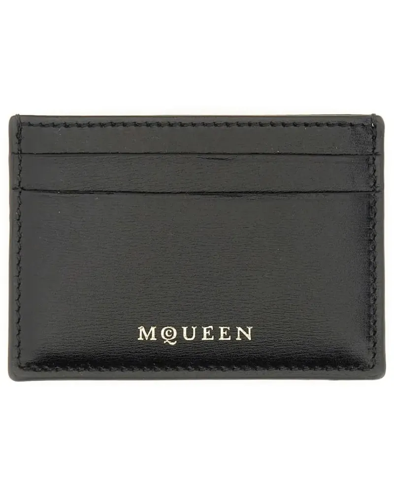Alexander McQueen Portemonnaie Calfskin Card Holder With Embossed Logo schwarz Schwarz