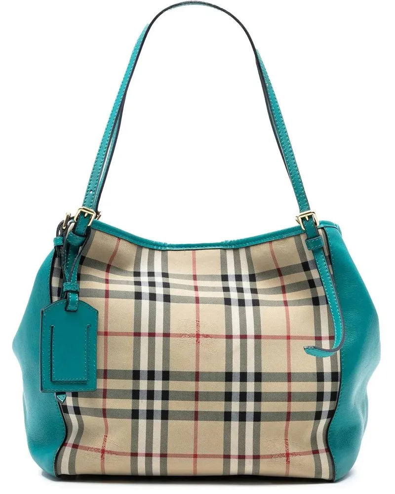 Burberry Shopper Small Haymarket Check Canvas and Leather Canterbur braun Braun