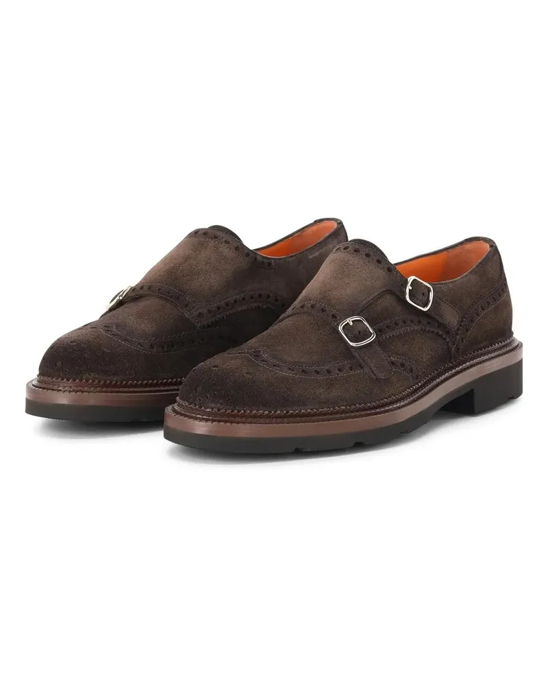Santoni Low-Top Sneaker Doppel-Monkstraps aus Veloursleder braun Braun