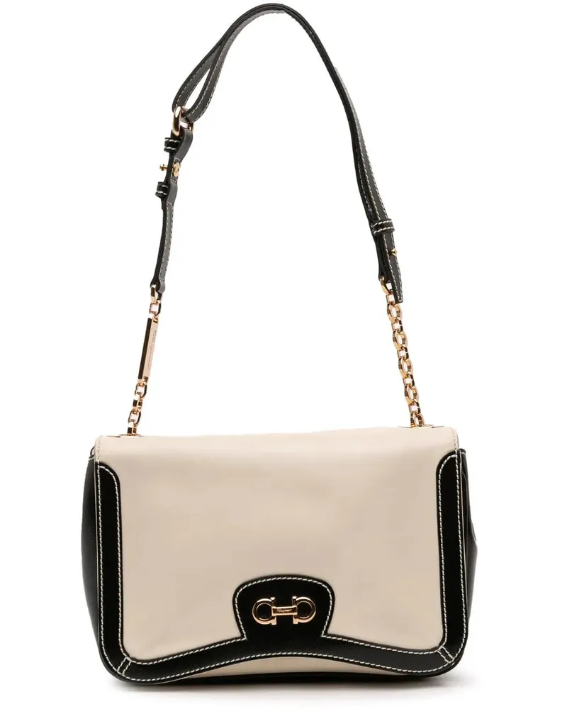 Ferragamo Hobo Bags Leather Double Gancini Shoulder Bag weiß Weiß