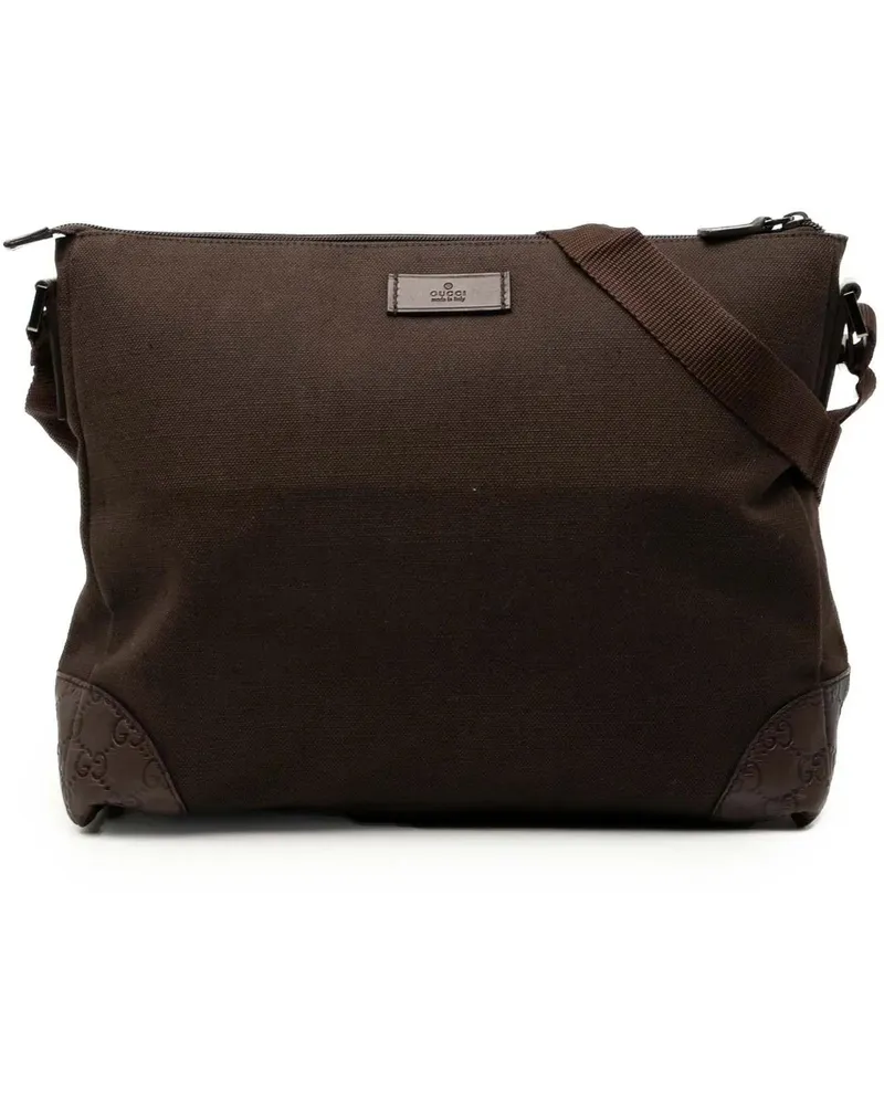 Gucci Hobo Bags ssima Trimmed Canvas Crossbody braun Braun