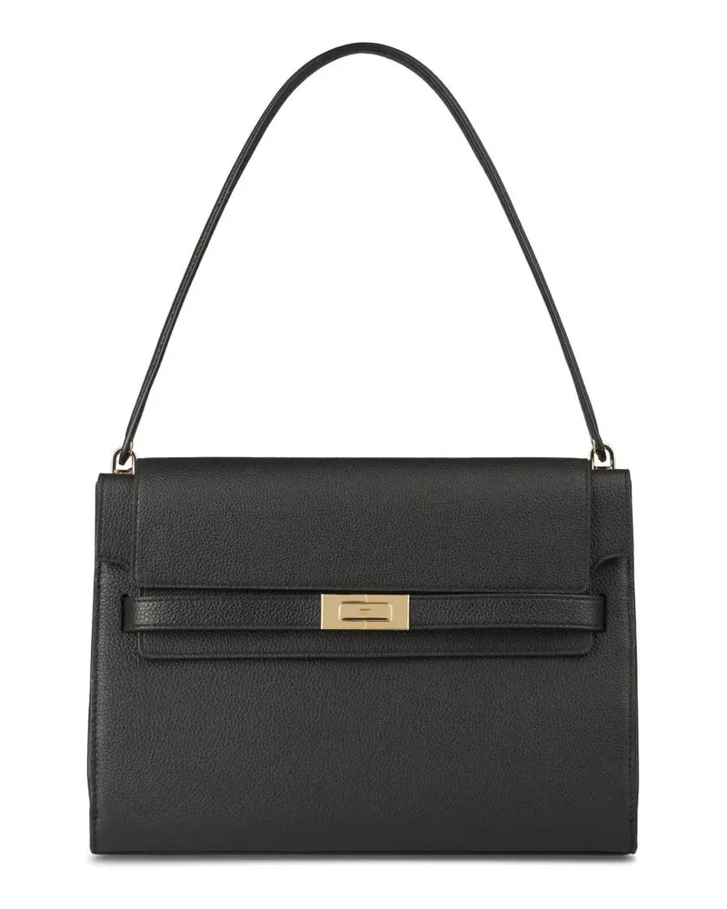Tory Burch Hobo Bags Structured Leather Shoulder Bag With Gold-Tone Cla schwarz Schwarz