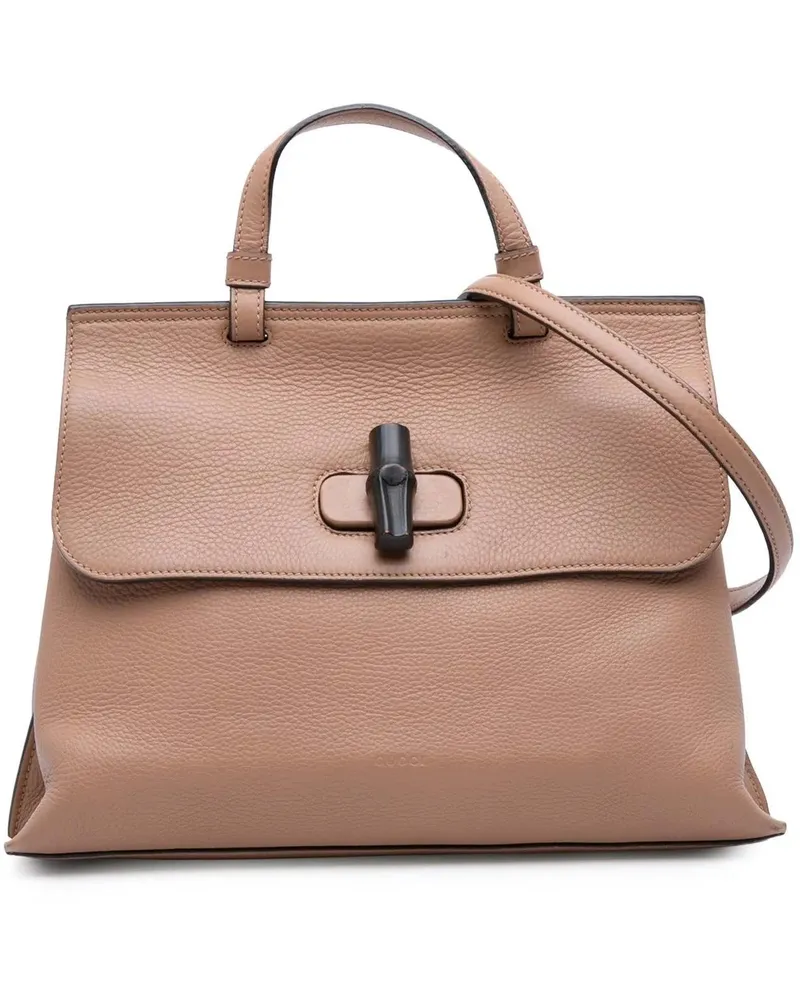 Gucci Hobo Bags Medium Leather Bamboo Daily Satchel braun Braun