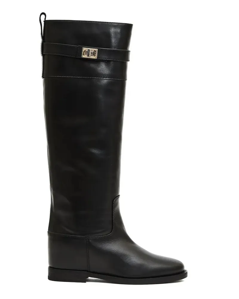 Via Roma 15 Stiefel Tall Black Leather Boots With Silver Clasp Detail schwarz Schwarz
