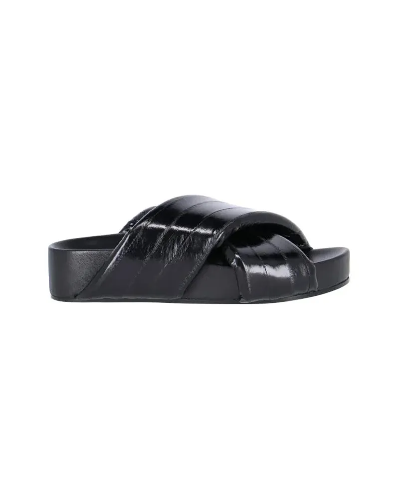 Jil Sander Sandalen Crisscross Black Leather Sandals schwarz Schwarz