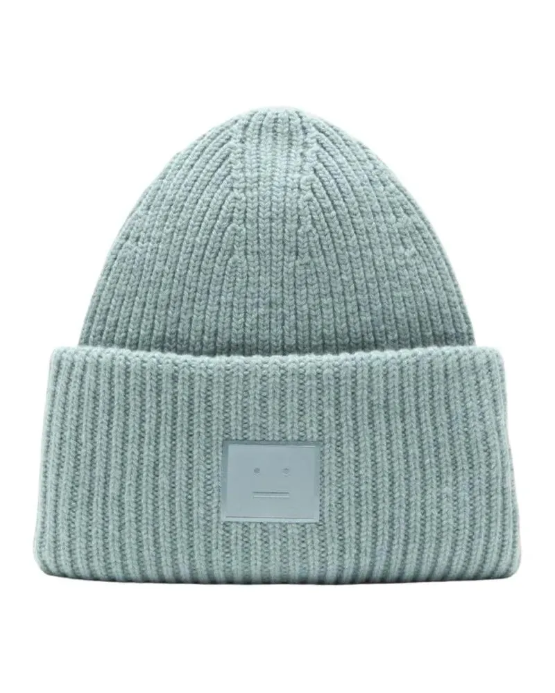 Acne Studios Caps & Mützen Ribbed Knit Pansy Beanie In Blue blau Blau