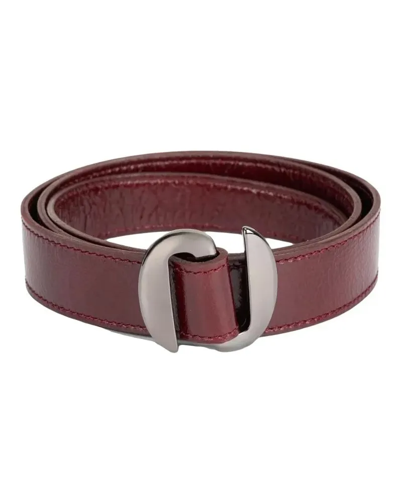 Orciani Gürtel Sculptural Silver Buckle Burgundy Leather Belt rot Rot