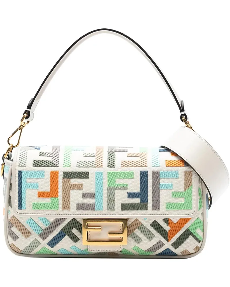 Fendi Hobo Bags Zucca Embroidered Canvas Baguette Satchel weiß Weiß