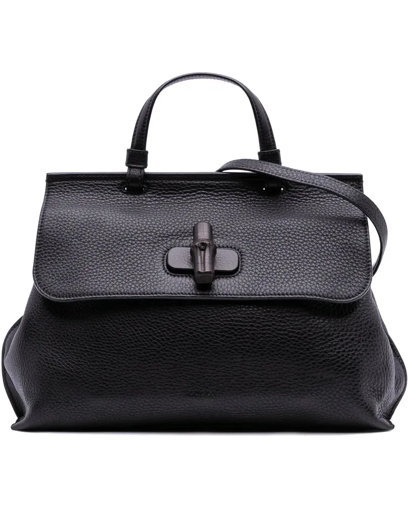 Gucci Hobo Bags Medium Leather Bamboo Daily Satchel schwarz Schwarz