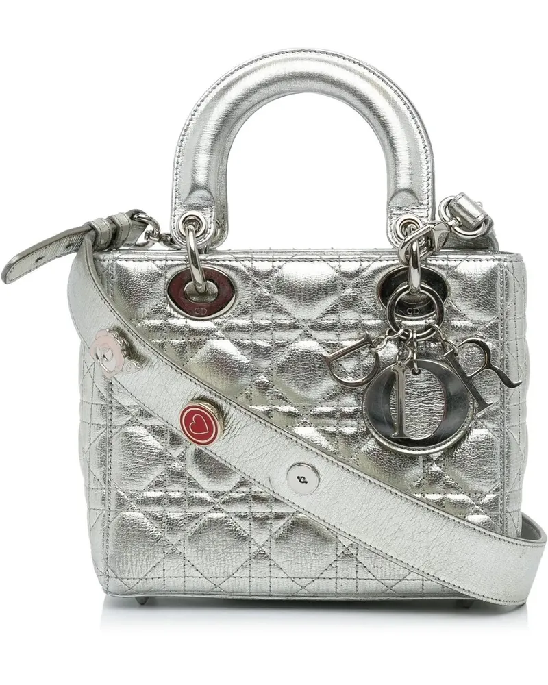 Dior Hobo Bags 2017 Small Metallic Grained Calfskin Cannage My AB silberfarben 