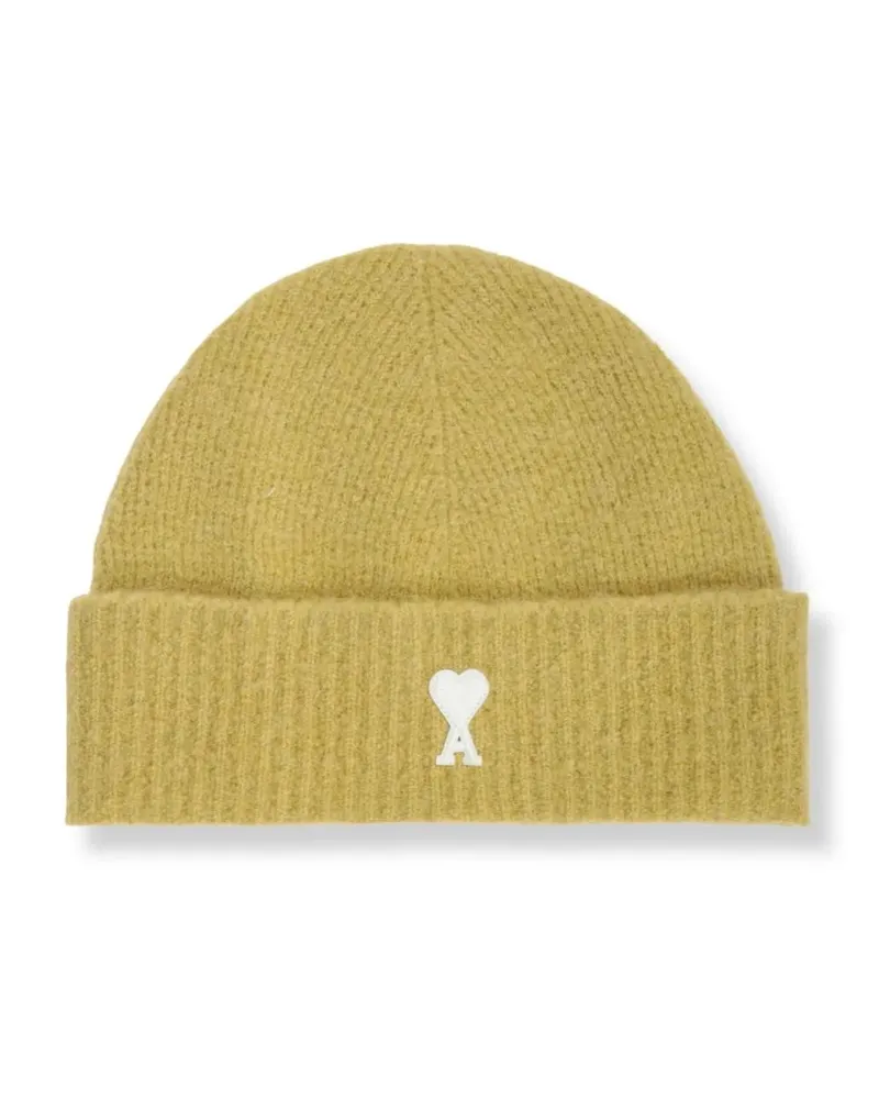 AMI Paris Caps & Mützen Ribbed Knit Logo Beanie grün Grün