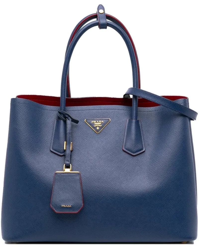 Prada Hobo Bags Medium Saffiano Cuir Double Satchel blau Blau