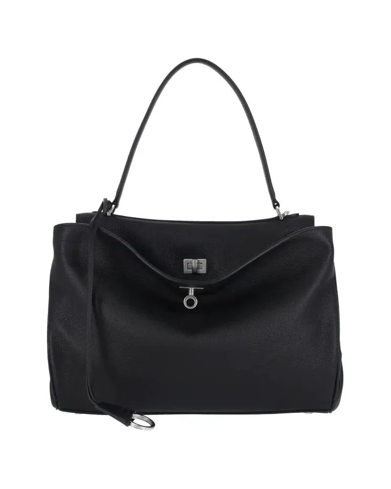 Balenciaga Hobo Bags Textured Black Calfskin Shoulder Bag schwarz Schwarz