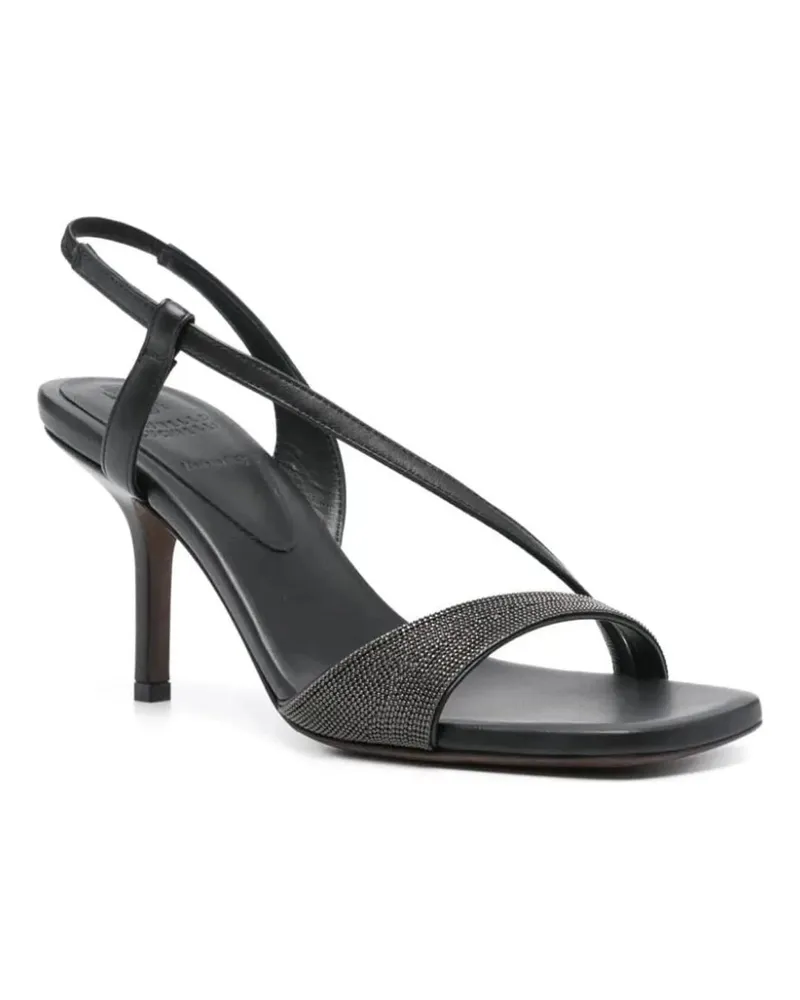 Brunello Cucinelli Sandalen Black Leather Sandals With Textured Band schwarz Schwarz