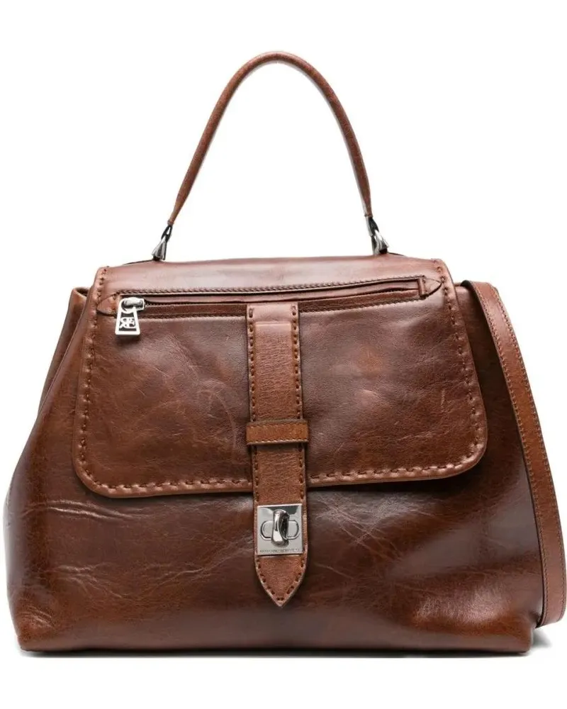 Ermanno Scervino Hobo Bags Structured Brown Shoulder Bag With Silver-Tone Har braun Braun