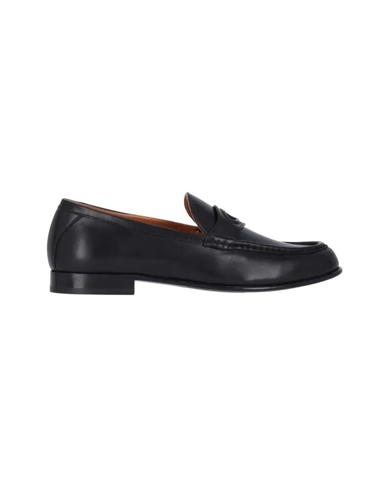 Valentino Garavani Loafer Vlogo' Black Hammered Leather Moccasins – Black schwarz Schwarz