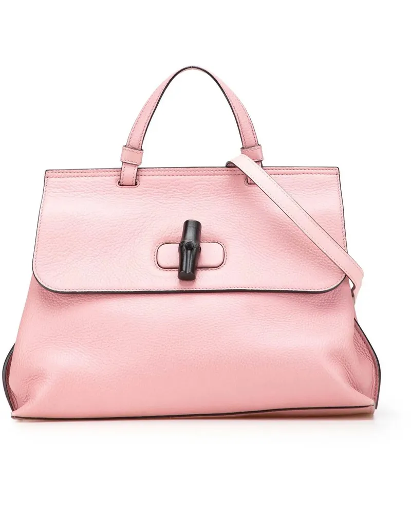 Gucci Hobo Bags Medium Leather Bamboo Daily Satchel rosa Gold