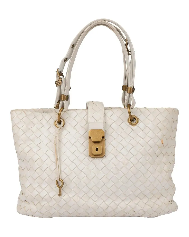 Bottega Veneta Crossbody Bags  White Intrecciato Leather Lock Hand weiß Weiß