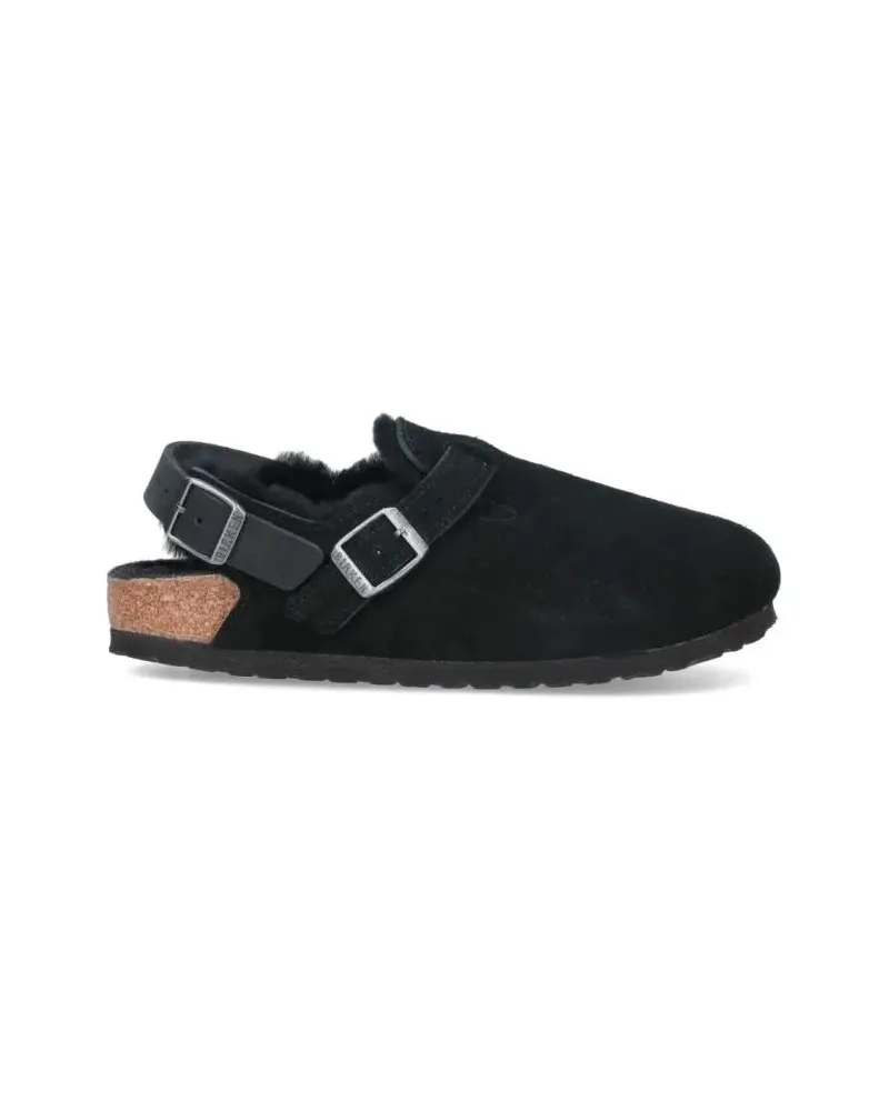 Birkenstock Loafer Tokio Fur Mules In Black Suede schwarz Schwarz