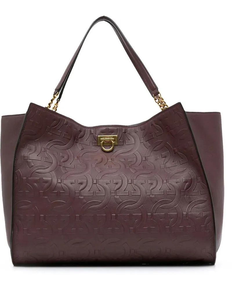 Ferragamo Shopper 2021 Gancini Embossed Trifolio Tote Bag rot Rot