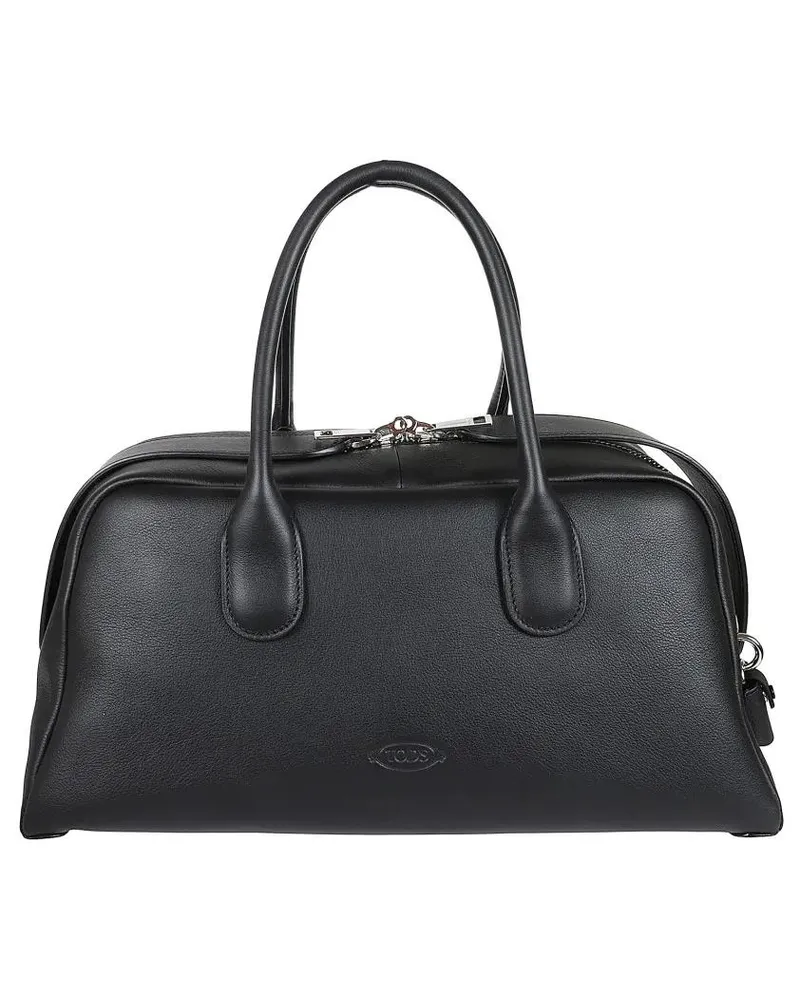 TOD'S Hobo Bags Structured Black Leather Shoulder Bag With Polishe schwarz Schwarz