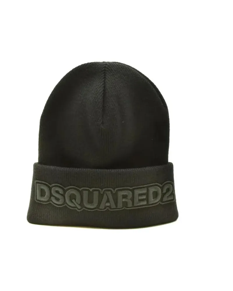 Dsquared2 Caps & Mützen Ribbed Knit Green Beanie With Logo Detail schwarz Schwarz