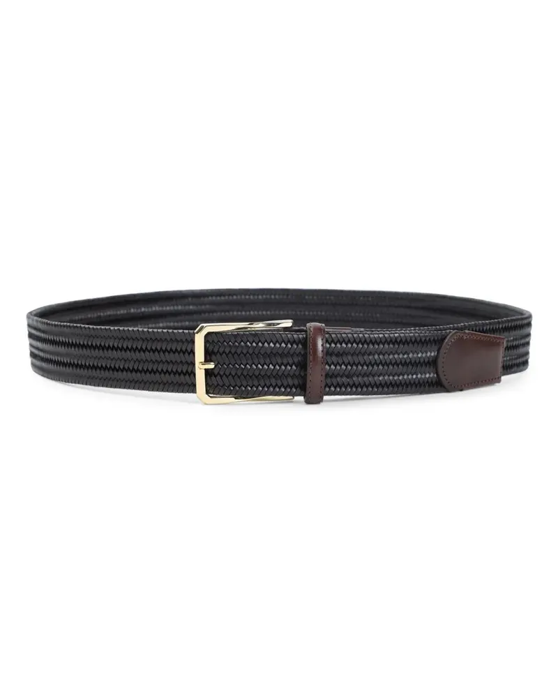 Canali Gürtel Textured Woven Belt With Polished Buckle schwarz Schwarz