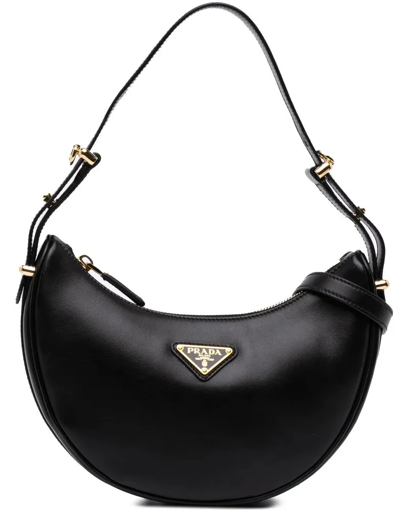 Prada Hobo Bags Small Soft Calf Arque Satchel schwarz Schwarz