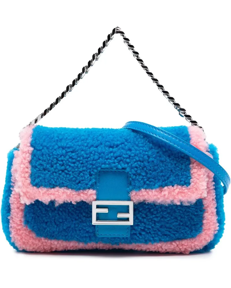 Fendi Hobo Bags Micro Bicolor Shearling Baguette Satchel blau Blau