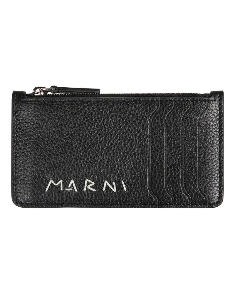Marni Portemonnaies Zipped Leather Card Holder schwarz Schwarz