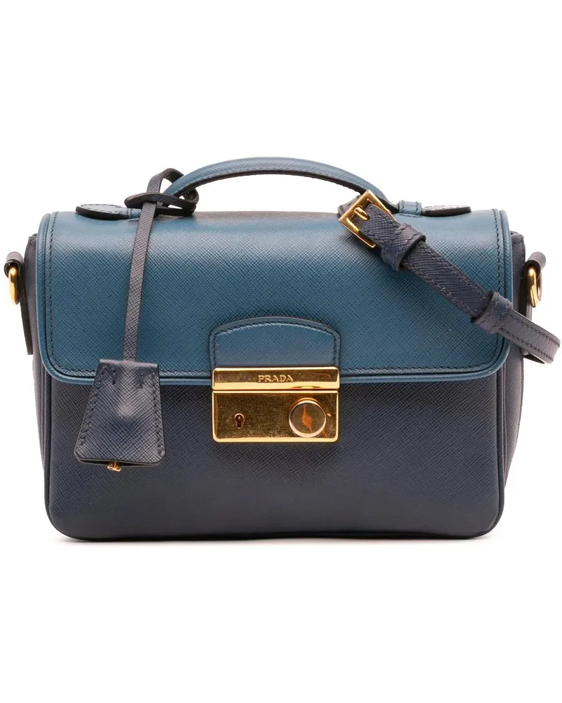 Prada Hobo Bags Bicolor Saffiano Sound Lock Satchel blau Blau
