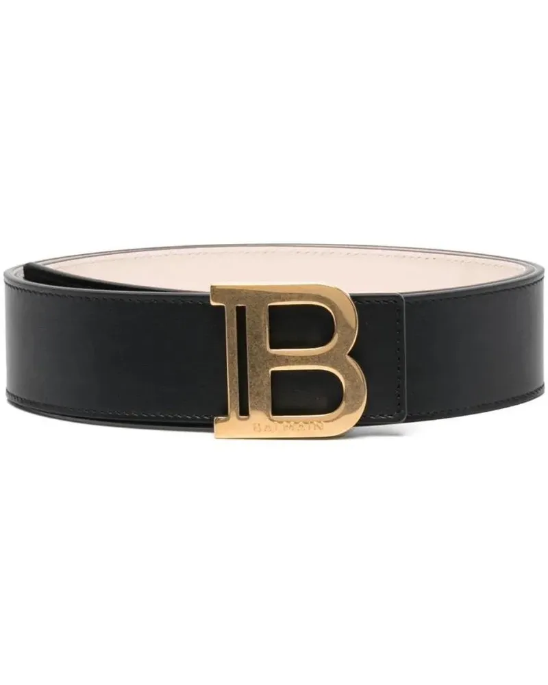 Balmain Gürtel Black Leather Belt schwarz Schwarz