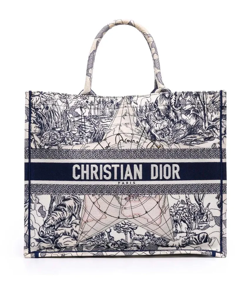 Dior Shopper Large Canvas Embroidered Around The World Book Tot weiß Weiß