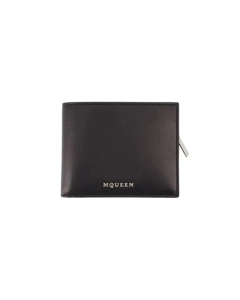 Alexander McQueen Portemonnaies 2In1 Wallet - Leather - Black/Silver schwarz Schwarz