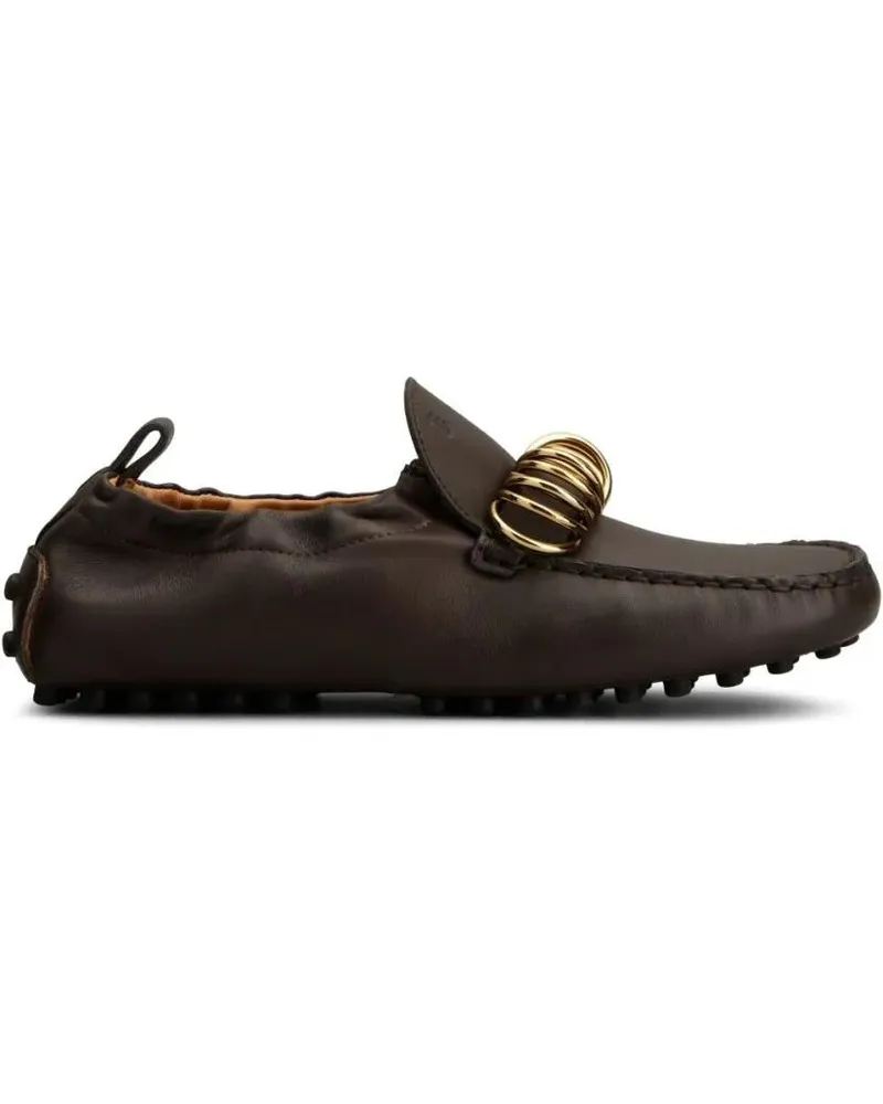 TOD'S Brown Loafers With Gold Ring Embellishment braun Braun