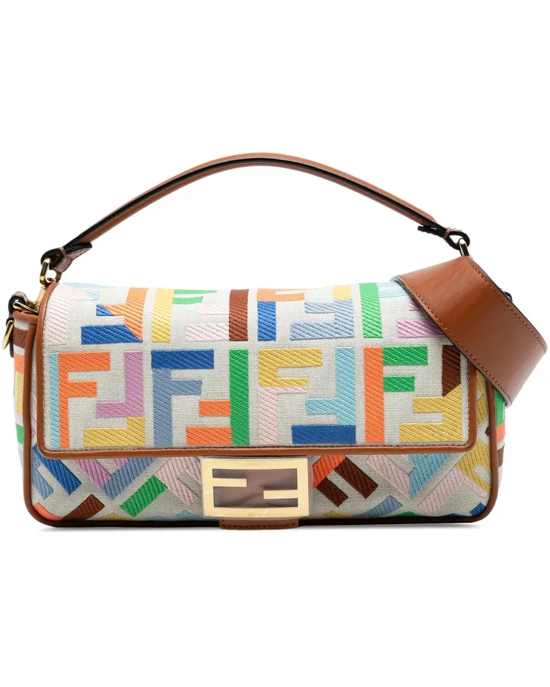 Fendi Hobo Bags Zucca Embroidered Canvas Baguette Satchel braun Braun