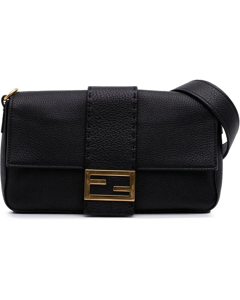 Fendi Hobo Bags Leather Selleria Convertible Baguette Satchel schwarz Schwarz