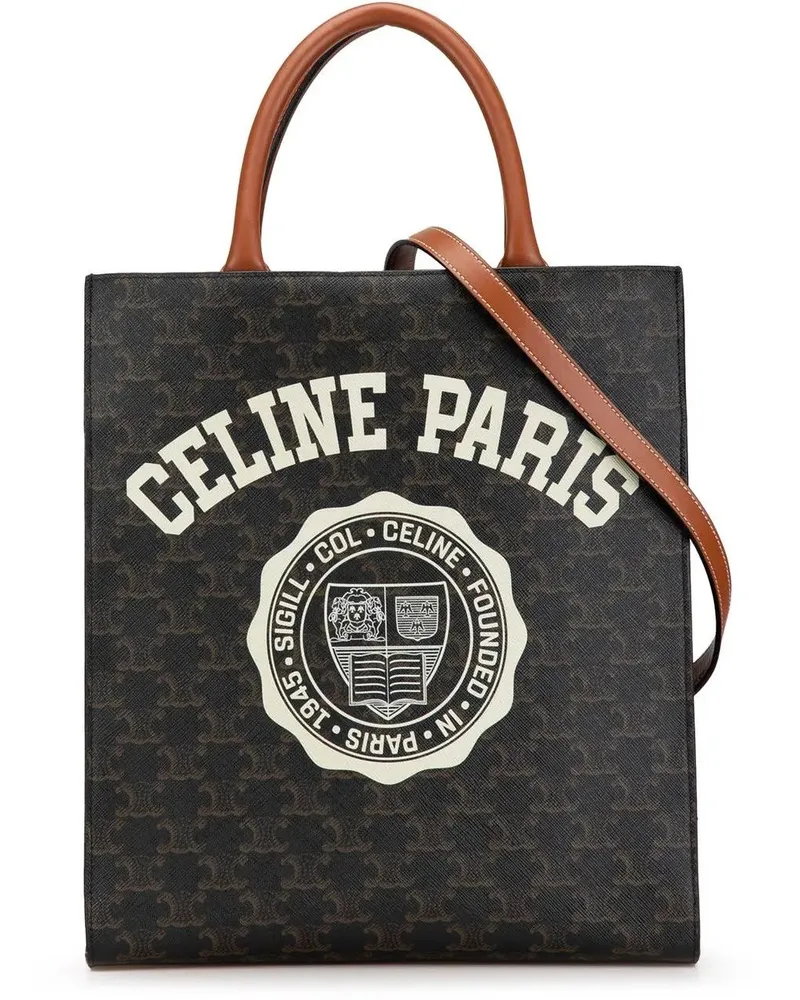 Celine Hobo Bags 2020 Small Triomphe Coated Canvas Paris Print Vert braun Braun