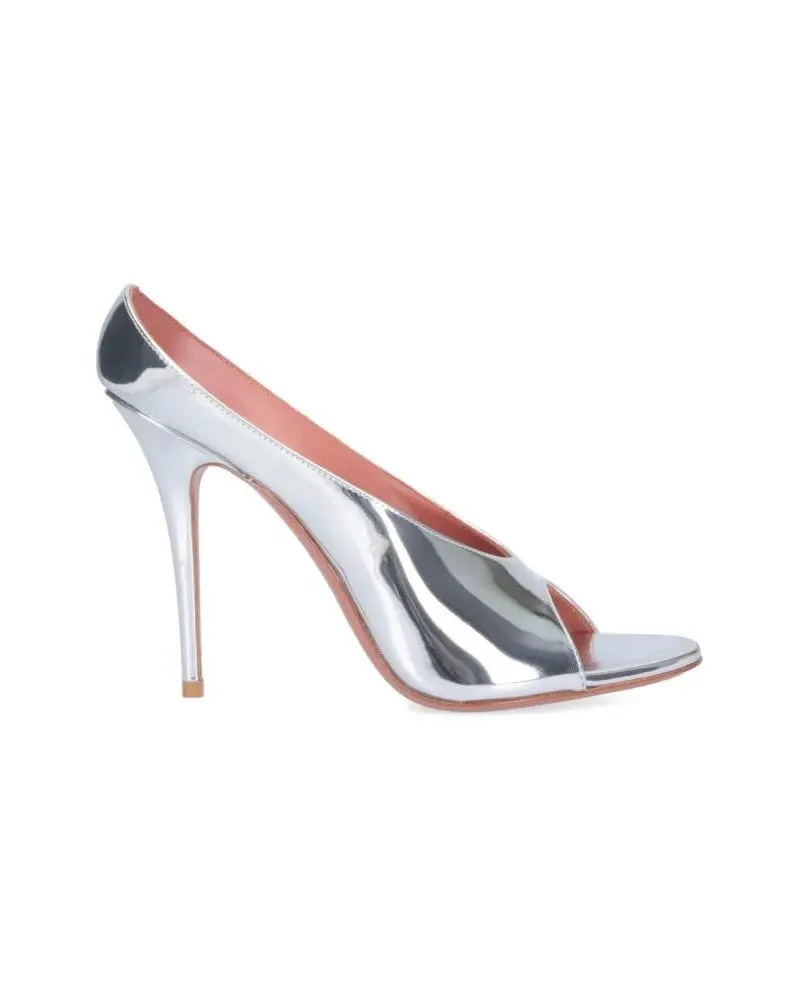 Amina Muaddi Sandalen "Anok Slipper" Pumps Mirrored Patent Calfskin silberfarben 