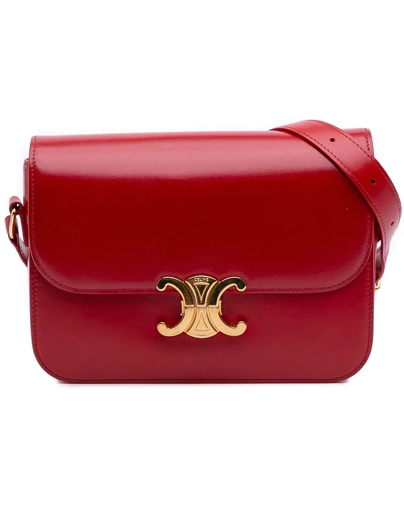 Celine Hobo Bags Classique Shiny Calfskin Triomphe Crossbody rot Rot