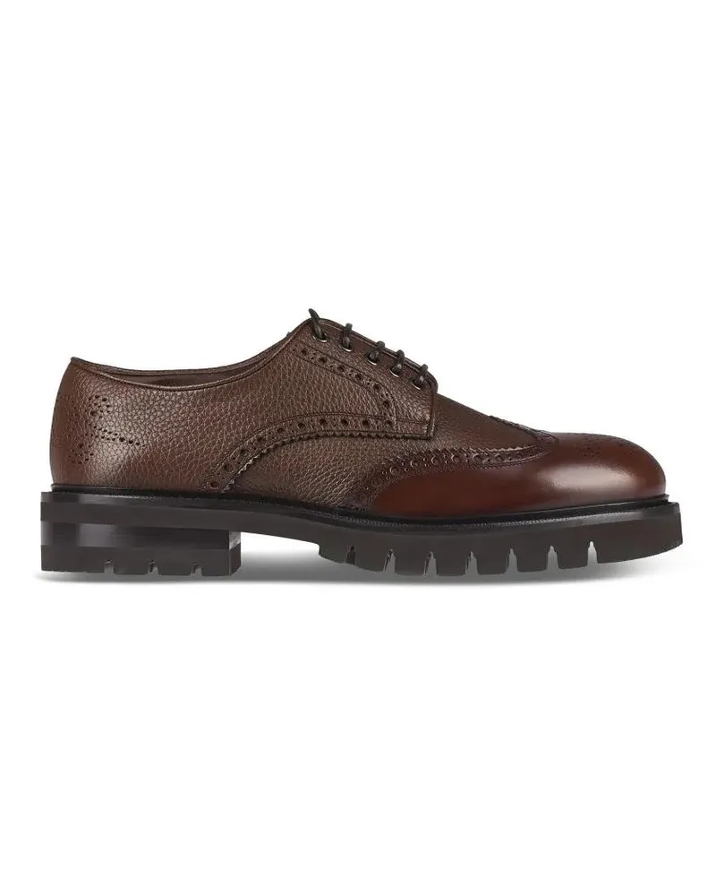 Ferragamo Loafer Brogue Leather Flat Shoes With Intricate Perforati schwarz Schwarz