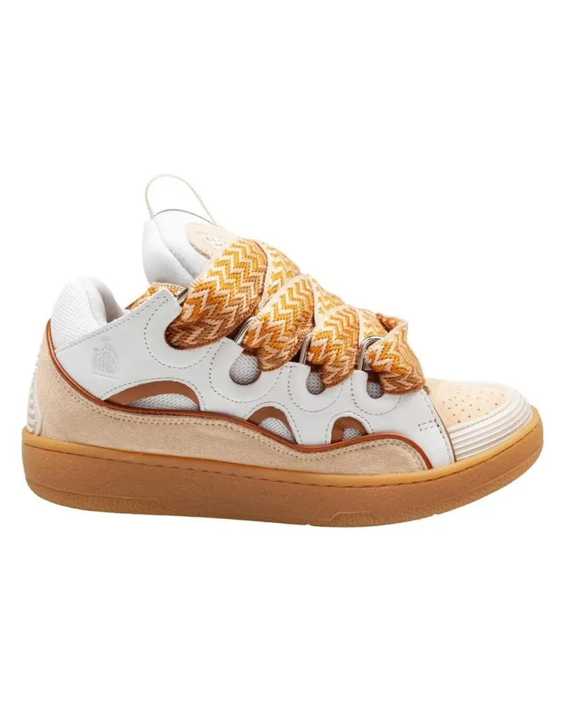 Lanvin Low-Top Sneaker White/Honey Curb Leather And Fabric Sneakers weiß Weiß