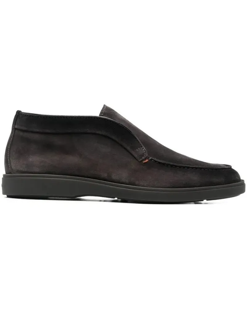 Santoni Loafer Ankle-Length Slip-On Suede Boots With Round Toe schwarz Schwarz