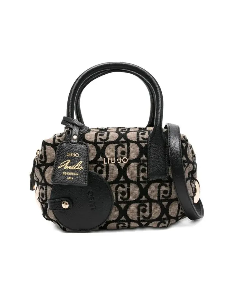 Liu Jo Hobo Bags Textured Monogram Handbag With Detachable Strap schwarz Schwarz