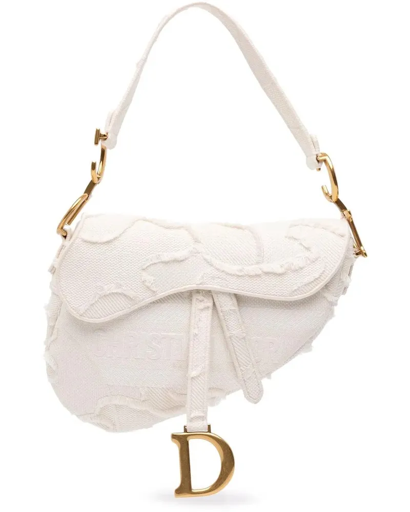 Dior Hobo Bags Canvas Embroidered Camouflage Saddle Bag weiß Weiß