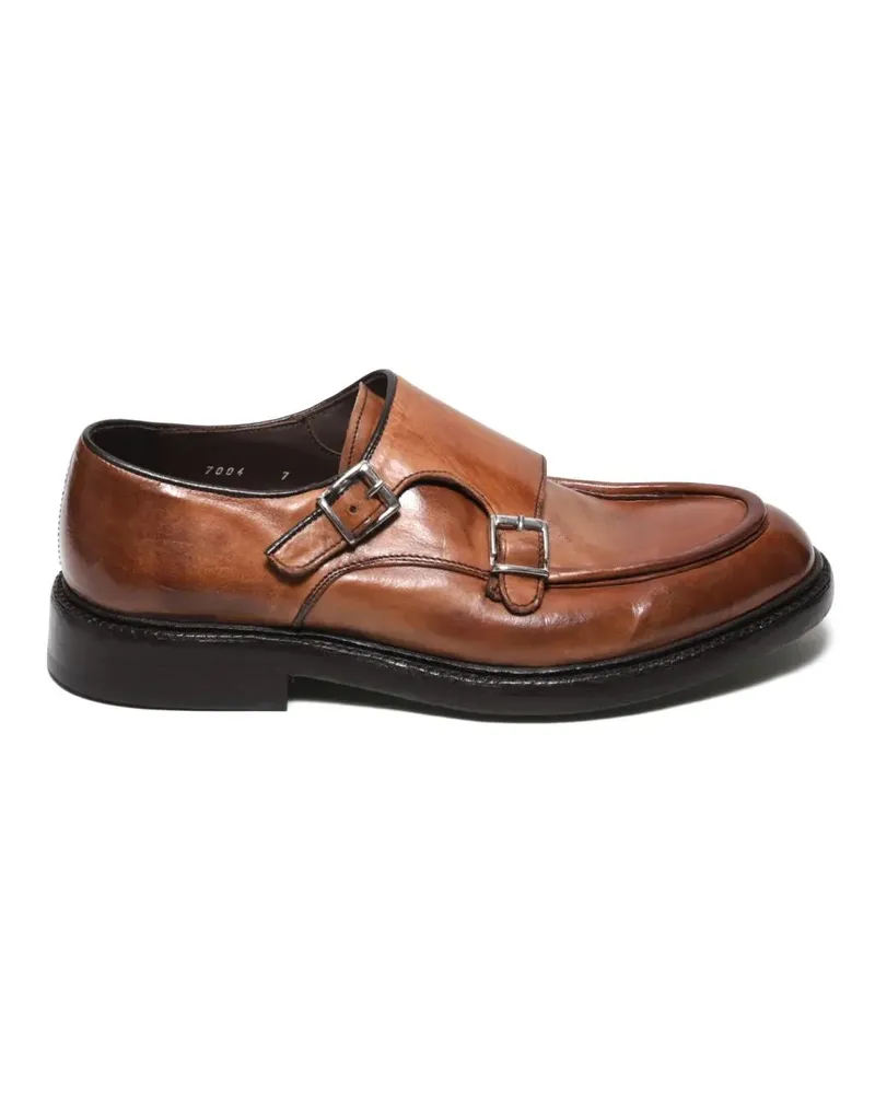 Green George Loafer Moccasin Shoe With Double Buckle In Tan Leather braun Braun